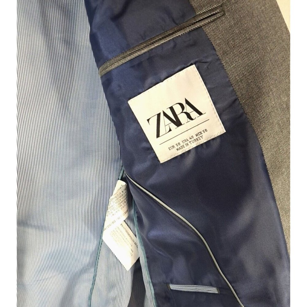 Mens Zara Blazer Sports Coat Gray 2 Button Career Business Professional 40R - Picture 5 of 7